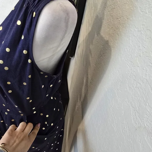 Boden Women's Melinda Jersey Cotton Blend Navy Blue Gold Polka Dot Dress 10 - Picture 4 of 7